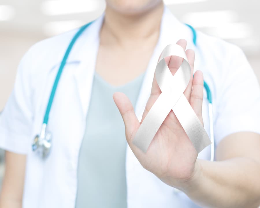 Doctor Holding Lung Cancer Awareness Ribbon